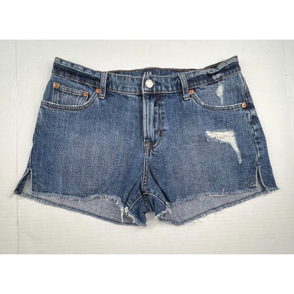 GAP Denim Cutoff Shorts Womens 32 Blue Distressed Raw Hem Mid Rise Festival